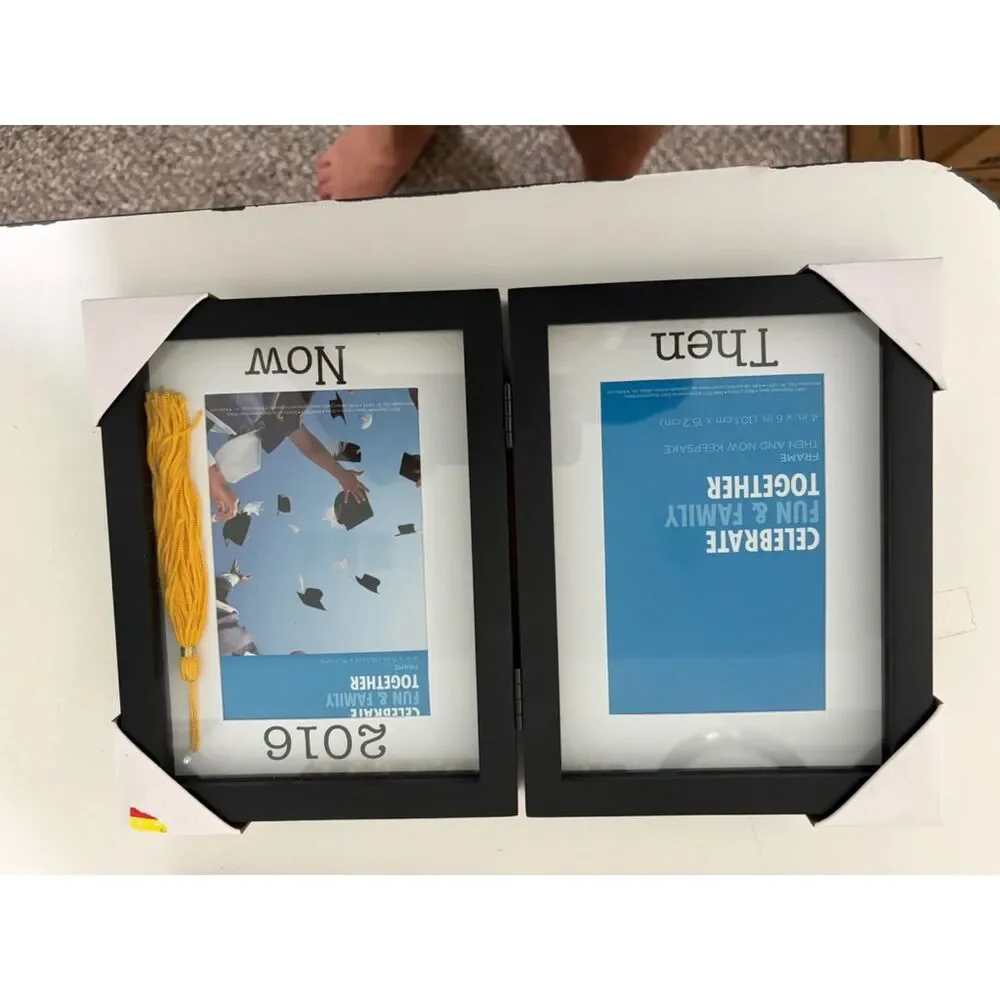 2016 Double wood frame (then and now with tassel). Holds 2 4x6 photos